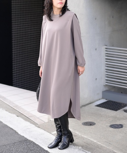 ＆HALF（アンドハーフ）の「タックロングワンピース（ワンピース・レディース・ブラック/ダークグレー/モカ/キャメル・M/L）」の12枚目の写真