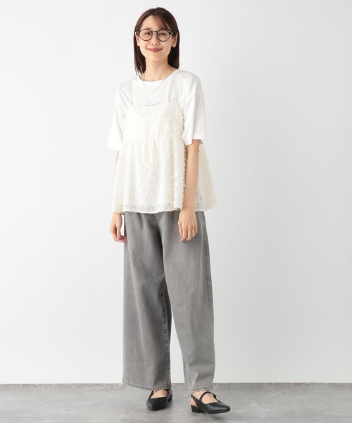 GLOBAL WORK（グローバルワーク）の「MATINEE LINE/フェザービスチェ/140508（キャミソール・レディース・アイボリー/ブラック・FREE）」の5枚目の写真