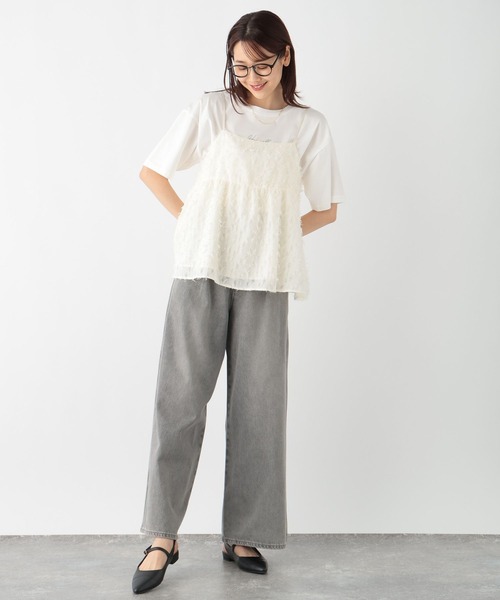 GLOBAL WORK（グローバルワーク）の「MATINEE LINE/フェザービスチェ/140508（キャミソール・レディース・アイボリー/ブラック・FREE）」の7枚目の写真