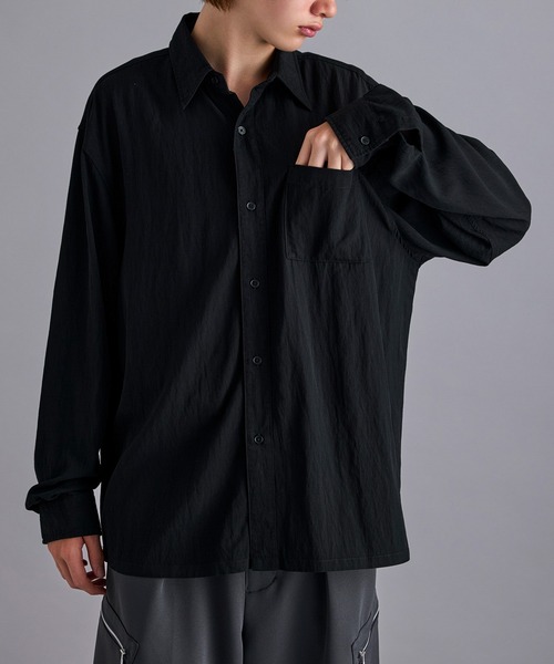 JUNRED(ジュンレッド)の「ウォッシュドレーヨンボックスシャツ(シャツ/ブラウス・メンズ・ブラック/グレー系その他/ブルー系その他4・L/S/M)」の4枚目の写真