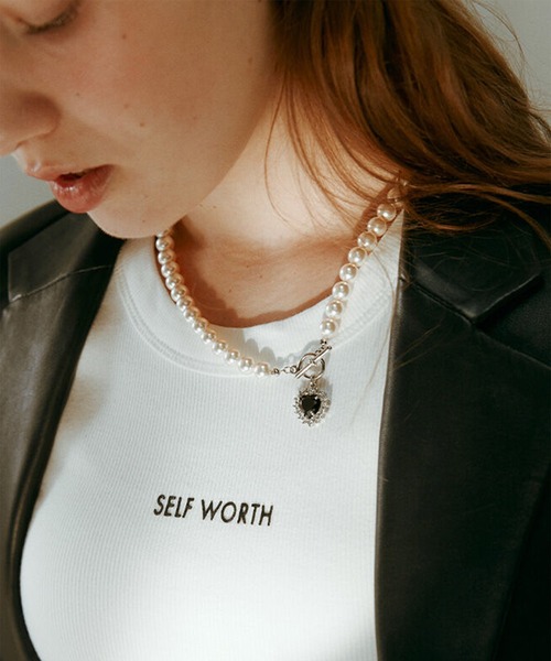 ●Black Heart Stone Pearl Necklace