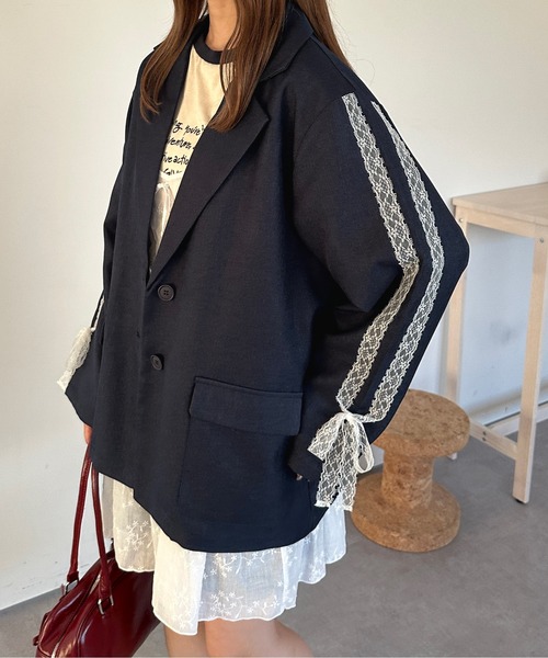 kutir（クティール）の「レースリボンテーラードジャケット（テーラードジャケット・レディース・グレー/ブラック/ネイビー・FREE）」の3枚目の写真