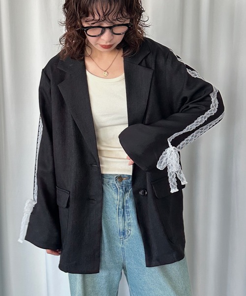 kutir（クティール）の「レースリボンテーラードジャケット（テーラードジャケット・レディース・グレー/ブラック/ネイビー・FREE）」の2枚目の写真