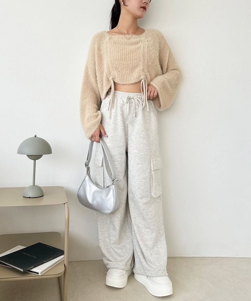 one after another NICE CLAUP（ワンアフターアナザーナイスクラップ）の「スウェットカーゴパンツ（スウェットパンツ・レディース・ライトピンク/グレー/オートミール/チャコールグレー・FREE）」の5枚目の写真