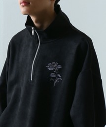 NILWAY | スエード ハーフジップ 長袖 薔薇 刺繍 カットソー(Tシャツ/カットソー)
