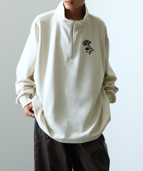 NILWAY（ニルウェイ）の「スエード ハーフジップ 長袖 薔薇 刺繍 カットソー（Tシャツ/カットソー・メンズ・チャコール/ホワイト/ライトグレー/ブラック・MEDIUM/LARGE）」の6枚目の写真