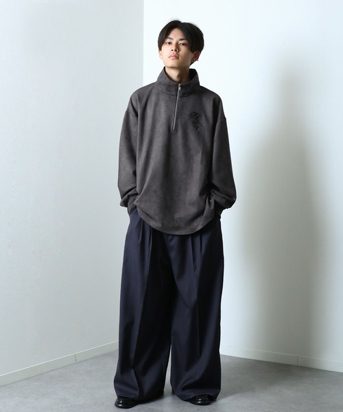 NILWAY（ニルウェイ）の「スエード ハーフジップ 長袖 薔薇 刺繍 カットソー（Tシャツ/カットソー・メンズ・チャコール/ホワイト/ライトグレー/ブラック・MEDIUM/LARGE）」の16枚目の写真