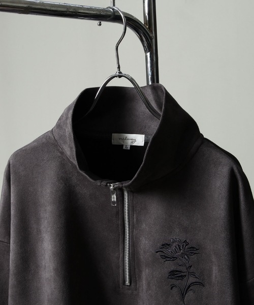 NILWAY（ニルウェイ）の「スエード ハーフジップ 長袖 薔薇 刺繍 カットソー（Tシャツ/カットソー・メンズ・チャコール/ホワイト/ライトグレー/ブラック・MEDIUM/LARGE）」の11枚目の写真