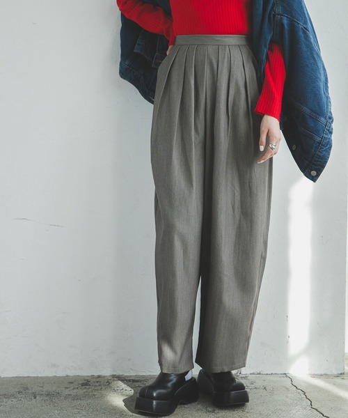 カーブシルエット パンツ ブラック 韓国 スラックス  hr9002 GLIMCLAP スラックス mp12535- Cocoon silhouette pants