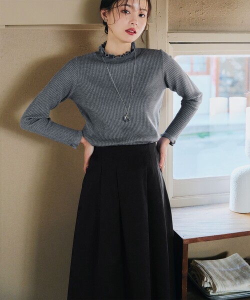 Tiaclasse（ティアクラッセ）の「メランジツイルフレアスカート（スカート・レディース・チャコールグレー/ベージュ/ブラック・S/M/L）」の13枚目の写真