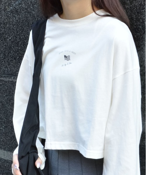 spiritoso(スピリトーゾ)の「【spiritoso】アメリカンフラッグクロップドロンTEE(Tシャツ/カットソー・レディース・オフホワイト/チャコールグレー/モカ・FREE)」の5枚目の写真