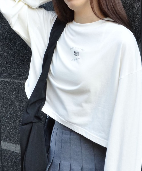 spiritoso(スピリトーゾ)の「【spiritoso】アメリカンフラッグクロップドロンTEE(Tシャツ/カットソー・レディース・オフホワイト/チャコールグレー/モカ・FREE)」の6枚目の写真