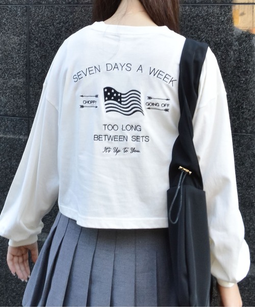 spiritoso(スピリトーゾ)の「【spiritoso】アメリカンフラッグクロップドロンTEE(Tシャツ/カットソー・レディース・オフホワイト/チャコールグレー/モカ・FREE)」の7枚目の写真