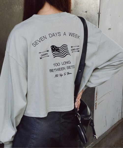 spiritoso(スピリトーゾ)の「【spiritoso】アメリカンフラッグクロップドロンTEE(Tシャツ/カットソー・レディース・オフホワイト/チャコールグレー/モカ・FREE)」の11枚目の写真