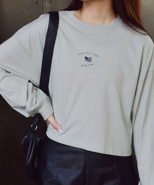 spiritoso(スピリトーゾ)の「【spiritoso】アメリカンフラッグクロップドロンTEE(Tシャツ/カットソー・レディース・オフホワイト/チャコールグレー/モカ・FREE)」の13枚目の写真