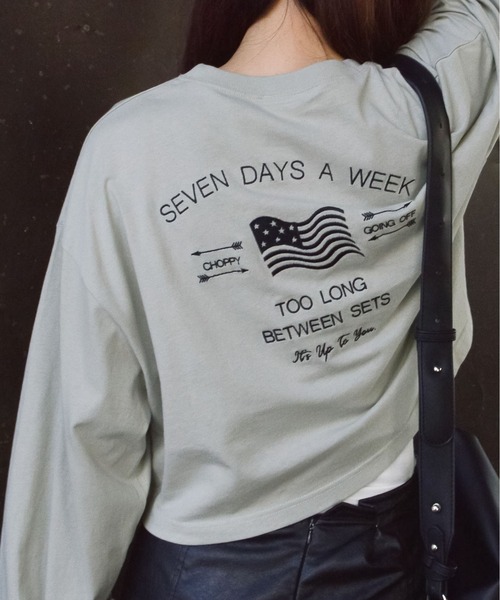 spiritoso(スピリトーゾ)の「【spiritoso】アメリカンフラッグクロップドロンTEE(Tシャツ/カットソー・レディース・オフホワイト/チャコールグレー/モカ・FREE)」の14枚目の写真