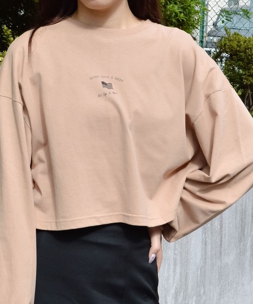 spiritoso(スピリトーゾ)の「【spiritoso】アメリカンフラッグクロップドロンTEE(Tシャツ/カットソー・レディース・オフホワイト/チャコールグレー/モカ・FREE)」の17枚目の写真