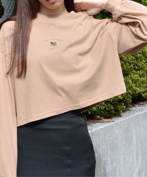 spiritoso(スピリトーゾ)の「【spiritoso】アメリカンフラッグクロップドロンTEE(Tシャツ/カットソー・レディース・オフホワイト/チャコールグレー/モカ・FREE)」の18枚目の写真