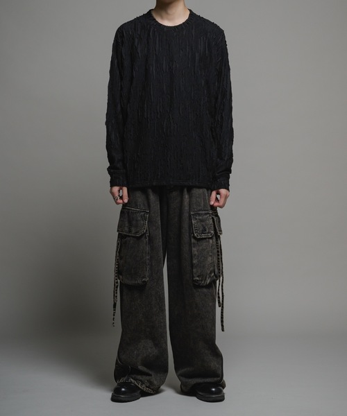 CASPER JOHN（キャスパージョン）の「Striped crepe long T-shits/楊柳ロンT（Tシャツ/カットソー・メンズ・ブラック/グレー・LARGE/MEDIUM/SMALL/X-SMALL）」の11枚目の写真