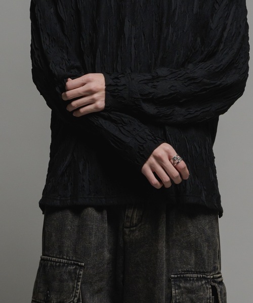 CASPER JOHN（キャスパージョン）の「Striped crepe long T-shits/楊柳ロンT（Tシャツ/カットソー・メンズ・ブラック/グレー・LARGE/MEDIUM/SMALL/X-SMALL）」の12枚目の写真