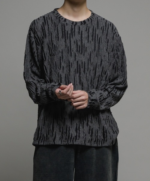 CASPER JOHN（キャスパージョン）の「Striped crepe long T-shits/楊柳ロンT（Tシャツ/カットソー・メンズ・ブラック/グレー・LARGE/MEDIUM/SMALL/X-SMALL）」の4枚目の写真