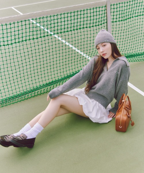 SNIDEL（スナイデル）の「LACOSTE/ニット帽（ニットキャップ/ビーニー・レディース・ピンク/グレー/アイボリー・FREE）」の6枚目の写真