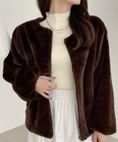 セール】ふわふわソフトタッチエコファージャケット（ノーカラーコート