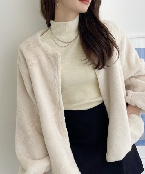 TREOVER(トレオーバー)の「ふわふわソフトタッチエコファージャケット(ノーカラーコート・レディース・アイボリー/キャメル/ダークブラウン/ベージュ・FREE)」の19枚目の写真