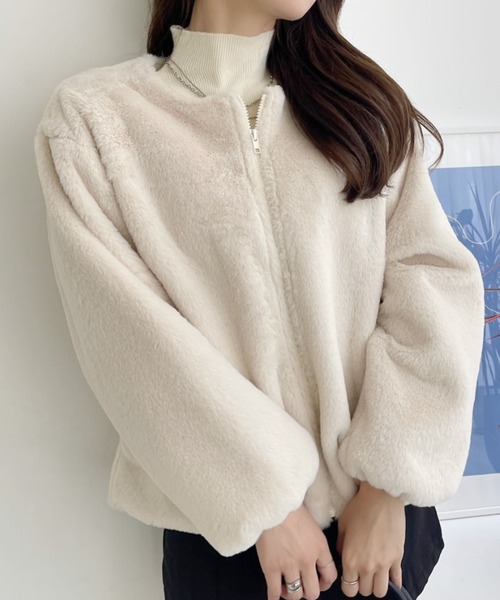 セール】ふわふわソフトタッチエコファージャケット（ノーカラーコート