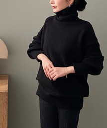 美品✨ハイネック長袖ニット フルジップ ダブルジップ 黒 ウール100 リブ素材 MURUA（ムルーア）の「ダブルジップハイネックニット（ニット