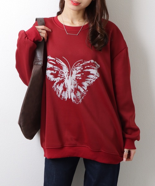 Lace Ladies(レースレディース)の「バタフライ柄 クルーネック 長袖 スウェット プルオーバー(スウェット・レディース・ブラック/レッド・M/XL)」の8枚目の写真