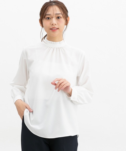 Honeys（ハニーズ）の「スタンドフリルブラウス（シャツ/ブラウス・レディース・ホワイト/ライトグレー/ネイビー/グリーン・LL/S/M/L）」の9枚目の写真