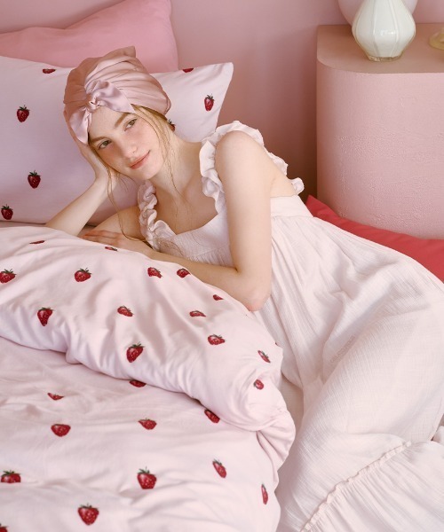 gelato pique Sleep（ジェラートピケスリープ）の「【Sleep】ストロベリー柄2点セット（シングル）（寝具・レディース・アイボリー/ピンク・SMALL）」の2枚目の写真