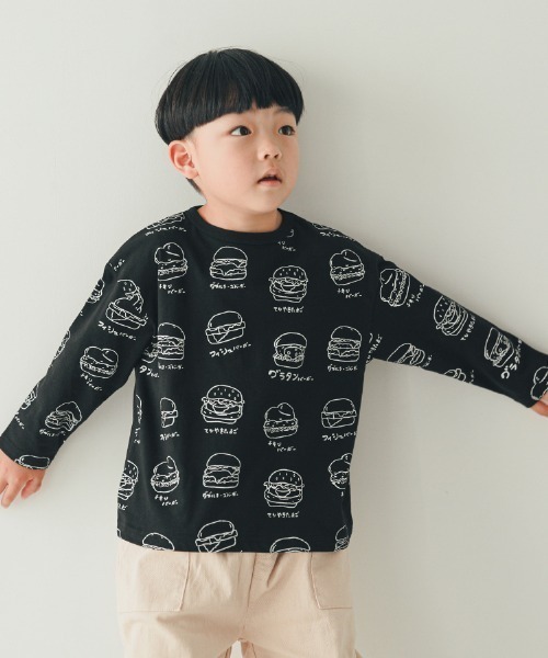 nicohrat(ニコフラート)の「nicohrat/ニコフラート いろいろバーガーロングTシャツ(Tシャツ/カットソー・キッズ・ラベンダー/ベージュ系その他6/ブラック・110cm/100cm/120cm/130cm/140cm/90cm)」の2枚目の写真