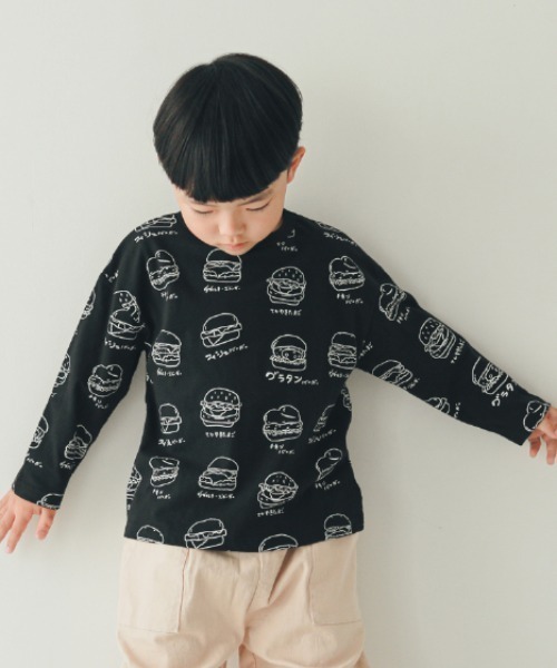 nicohrat(ニコフラート)の「nicohrat/ニコフラート いろいろバーガーロングTシャツ(Tシャツ/カットソー・キッズ・ラベンダー/ベージュ系その他6/ブラック・110cm/100cm/120cm/130cm/140cm/90cm)」の4枚目の写真