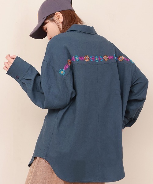 リネン混フロル刺繍シャツ（シャツ/ブラウス）｜チチカカ