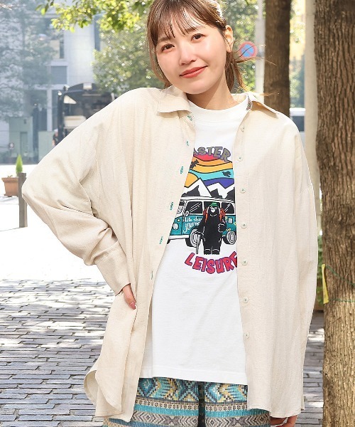 チチカカ（チチカカ）の「リネン混フロル刺繍シャツ（シャツ/ブラウス・レディース・カーキ/ナチュラル/ネイビー・FREE）」の5枚目の写真