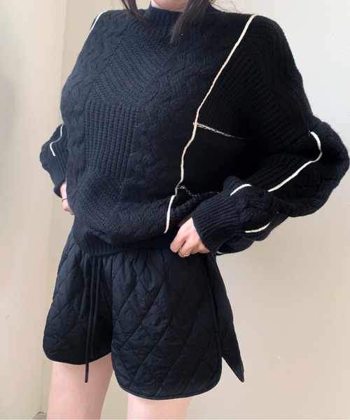 ケーブルパターンバイカラーニットトップス（ニット/セーター）｜AMAJI（アマジ）