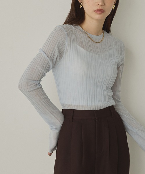 hunch(ハンチ)の「【WEB限定/別注】ランダムリブ シアートップス(ニット/セーター・レディース・ベージュ/ブラック/ライトブルー/オフホワイト/グレー・FREE)」の5枚目の写真