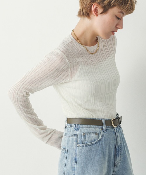 hunch(ハンチ)の「【WEB限定/別注】ランダムリブ シアートップス(ニット/セーター・レディース・ベージュ/ブラック/ライトブルー/オフホワイト/グレー・FREE)」の6枚目の写真