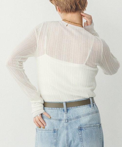 hunch(ハンチ)の「【WEB限定/別注】ランダムリブ シアートップス(ニット/セーター・レディース・ベージュ/ブラック/ライトブルー/オフホワイト/グレー・FREE)」の7枚目の写真