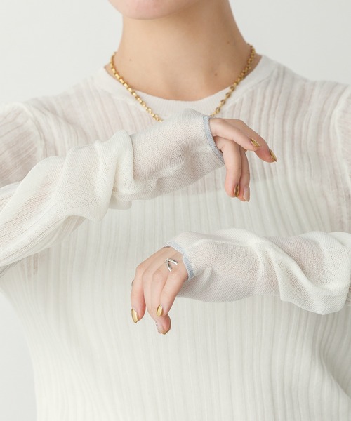 hunch(ハンチ)の「【WEB限定/別注】ランダムリブ シアートップス(ニット/セーター・レディース・ベージュ/ブラック/ライトブルー/オフホワイト/グレー・FREE)」の9枚目の写真