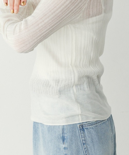 hunch(ハンチ)の「【WEB限定/別注】ランダムリブ シアートップス(ニット/セーター・レディース・ベージュ/ブラック/ライトブルー/オフホワイト/グレー・FREE)」の10枚目の写真