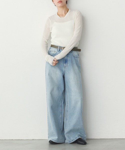 hunch(ハンチ)の「【WEB限定/別注】ランダムリブ シアートップス(ニット/セーター・レディース・ベージュ/ブラック/ライトブルー/オフホワイト/グレー・FREE)」の13枚目の写真