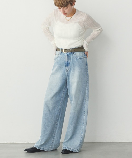 hunch(ハンチ)の「【WEB限定/別注】ランダムリブ シアートップス(ニット/セーター・レディース・ベージュ/ブラック/ライトブルー/オフホワイト/グレー・FREE)」の15枚目の写真