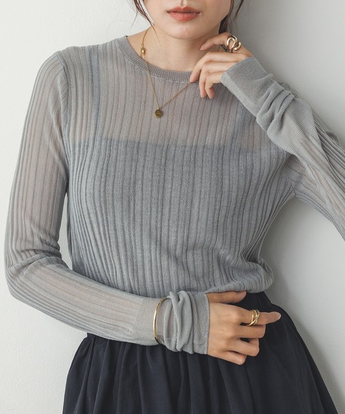 hunch(ハンチ)の「【WEB限定/別注】ランダムリブ シアートップス(ニット/セーター・レディース・ベージュ/ブラック/ライトブルー/オフホワイト/グレー・FREE)」の16枚目の写真