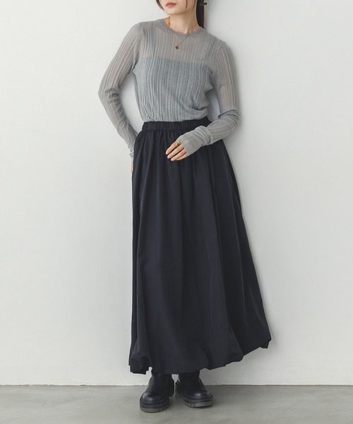 hunch(ハンチ)の「【WEB限定/別注】ランダムリブ シアートップス(ニット/セーター・レディース・ベージュ/ブラック/ライトブルー/オフホワイト/グレー・FREE)」の19枚目の写真