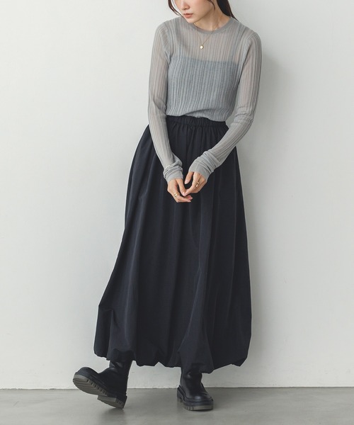 hunch(ハンチ)の「【WEB限定/別注】ランダムリブ シアートップス(ニット/セーター・レディース・ベージュ/ブラック/ライトブルー/オフホワイト/グレー・FREE)」の21枚目の写真