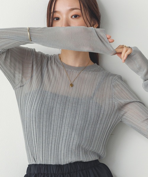 hunch(ハンチ)の「【WEB限定/別注】ランダムリブ シアートップス(ニット/セーター・レディース・ベージュ/ブラック/ライトブルー/オフホワイト/グレー・FREE)」の22枚目の写真