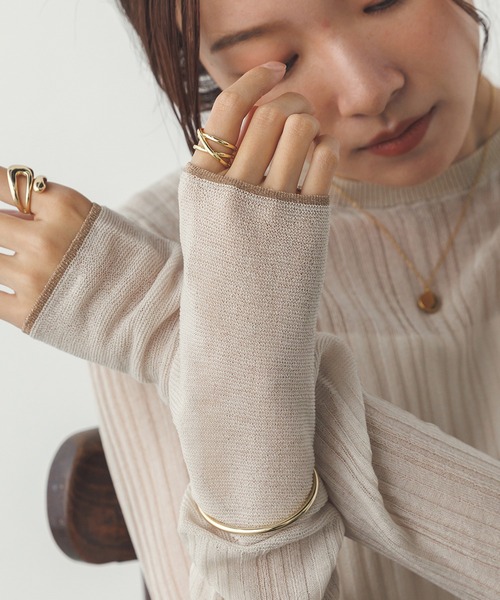 hunch(ハンチ)の「【WEB限定/別注】ランダムリブ シアートップス(ニット/セーター・レディース・ベージュ/ブラック/ライトブルー/オフホワイト/グレー・FREE)」の14枚目の写真